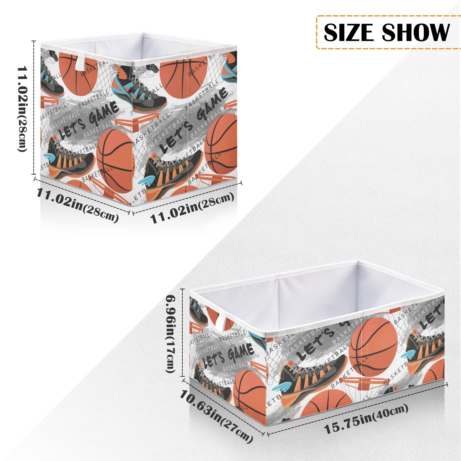 Emelivor Basketball Creative Design Cube Storage Bin Collapsible Storage Bins Waterproof Toy Basket for Cube Organizer Bins for Nursery Kids Closet Shelf Playroom Office Book - 11.02x11.02x11.02 IN