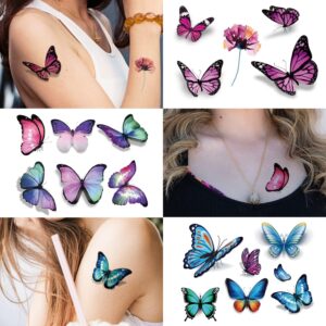 Cerlaza 3D Butterfly Tattoos Temporary, 120 Styles Butterfly Tattoos Stickers for Women and Girls, Realistic Semi Permanent Fake Tattoos for Adults, Butterfly Party Decorations