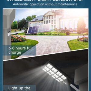 OKPRO S-1152B 1200W Solar Street Lights Outdoor Waterproof, 7000K 120000LM Dusk to Dawn, LED Wide Angle Lamp with Motion Sensor and Remote Control, for Parking Lot, Yard