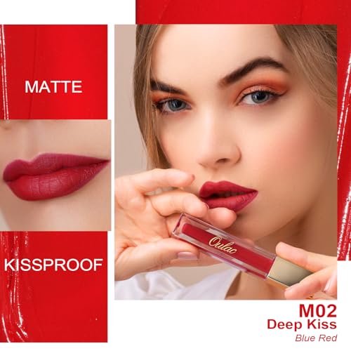 Oulac Red Matte Lipstick for Women, Classic Red Lip Stain Long Lasting Waterproof, No Transfer, Creamy High Pigmented Formula with Rose Oil, Vegan & Cruelty-Free, Classic Red M02