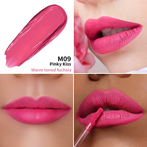 Oulac Matte Liquid Hot Pink Lipstick for Women, Long Lasting Lipstick Waterproof Lip Stain, No Transfer, Creamy High Pigmented Formula with Rose Oil, Vegan & Cruelty-Free, Pink M09