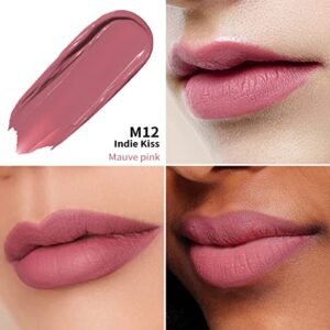 Oulac Matte Liquid Pink Nude Lipstick for Women, Long Lasting Lipstick Waterproof Lip Stain, No Transfer, Creamy High Pigmented Formula with Rose Oil, Vegan & Cruelty-Free, Pink Nude M12