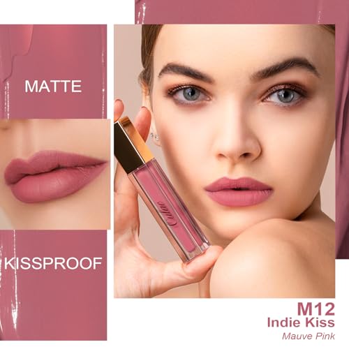 Oulac Matte Liquid Pink Nude Lipstick for Women, Long Lasting Lipstick Waterproof Lip Stain, No Transfer, Creamy High Pigmented Formula with Rose Oil, Vegan & Cruelty-Free, Pink Nude M12