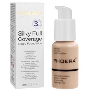 phoera foundation, phoera matte liquid foundation,phoera makeup for women, phoera foundation full coverage concealer, 30ml 24hr matte oil control concealer (102- nude)