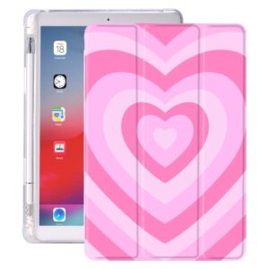 idocolors pink love heart pad case white case for ipad 7th/8th/9th generation (ipad 10.2 inch case 2019/2020/ 2021) cute girly anti-scratch shockproof with pencil holder trifold stand case