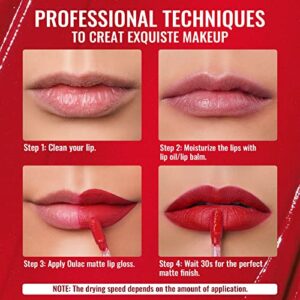 Oulac Red Matte Lipstick for Women, Classic Red Lip Stain Long Lasting Waterproof, No Transfer, Creamy High Pigmented Formula with Rose Oil, Vegan & Cruelty-Free, Classic Red M02