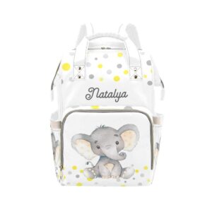 liveweike yellow dot elephant grey personalized diaper bag backpack custom name daypack large mommy bag for teen girl boy student