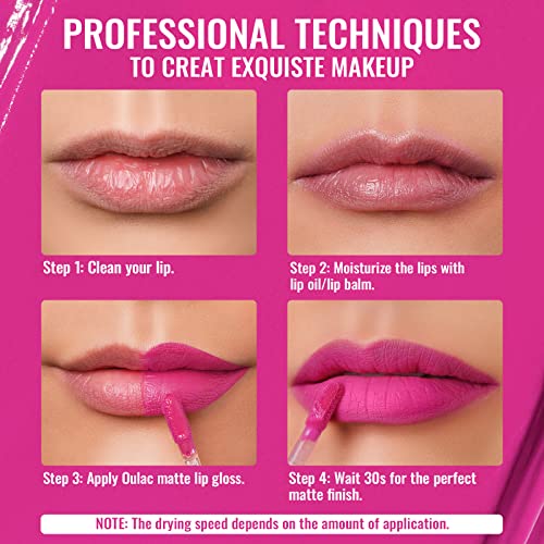 Oulac Matte Barbie Pink Lipstick for Women, Liquid Long Lasting Lip Stick Waterproof, Smudge-Proof, Creamy High Pigmented Formula with Rose Oil, Vegan & Cruelty-Free,Pink M06