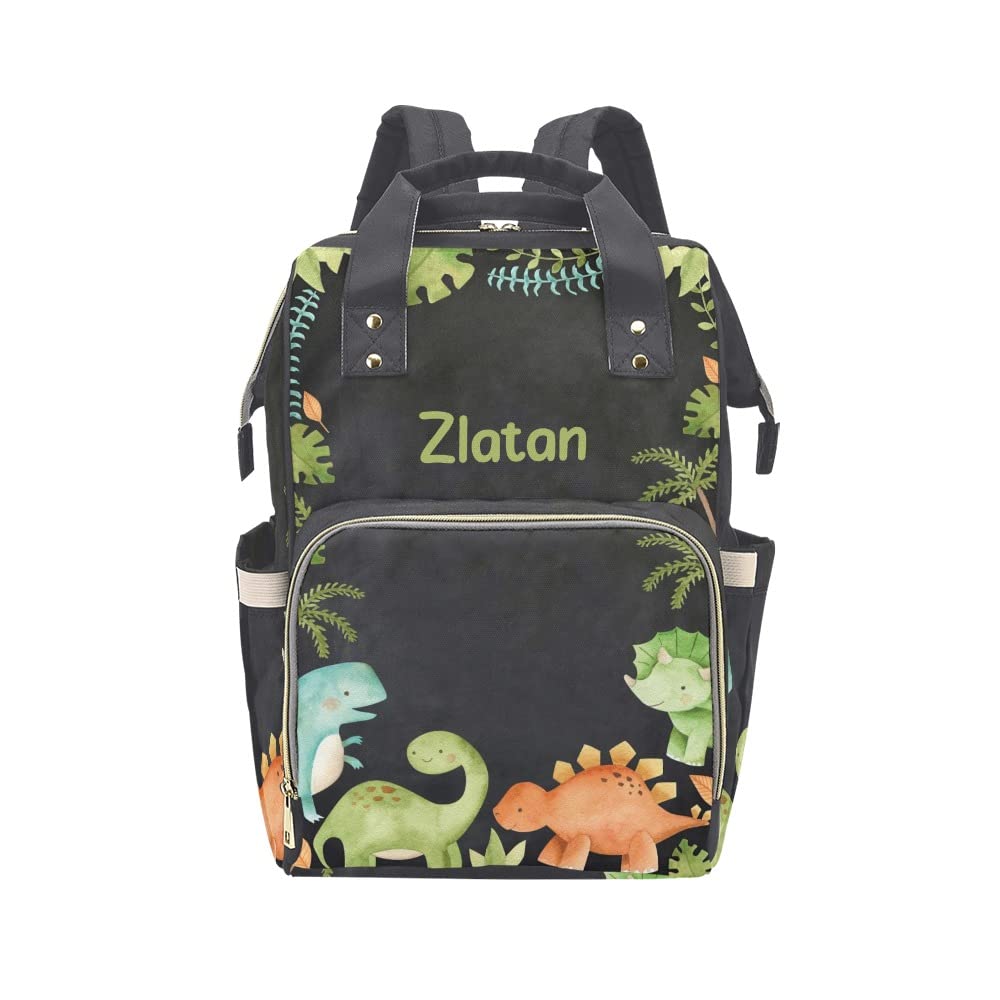 Liveweike Tropical Dinosaur Personalized Diaper Bag Backpack Custom Name Daypack Large Mommy Bag for Teen Girl Boy Student