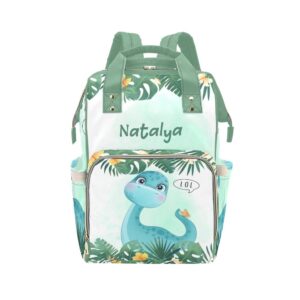 liveweike cute dinosaur personalized diaper bag backpack custom name daypack large mommy bag for teen girl boy student