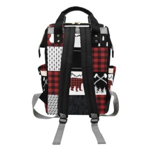 Liveweike Buffalo Plaid Bear Deer Personalized Diaper Bag Backpack Custom Name Daypack Large Mommy Bag for Teen Girl Boy Student