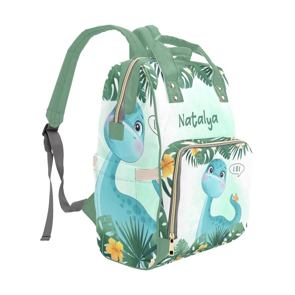 Liveweike Cute Dinosaur Personalized Diaper Bag Backpack Custom Name Daypack Large Mommy Bag for Teen Girl Boy Student