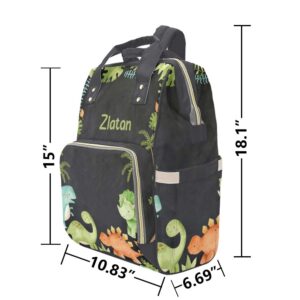 Liveweike Tropical Dinosaur Personalized Diaper Bag Backpack Custom Name Daypack Large Mommy Bag for Teen Girl Boy Student