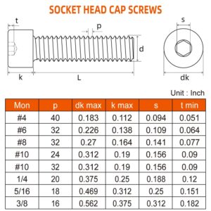 3/8-16 x 1-1/4" Socket Head Cap Screws Cap Bolts, 12.9 Grade Alloy Steel Black Oxide, UNC Coarse Thread Fully Threaded, 10 PCS