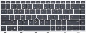 replacement backlight keyboard for hp elitebook 840 g5 840 g6 & elitebook 745 g5 745 g6, elitebook 840 g5 keyboard with pointer silver frame us layout l11307-001 l14378-001