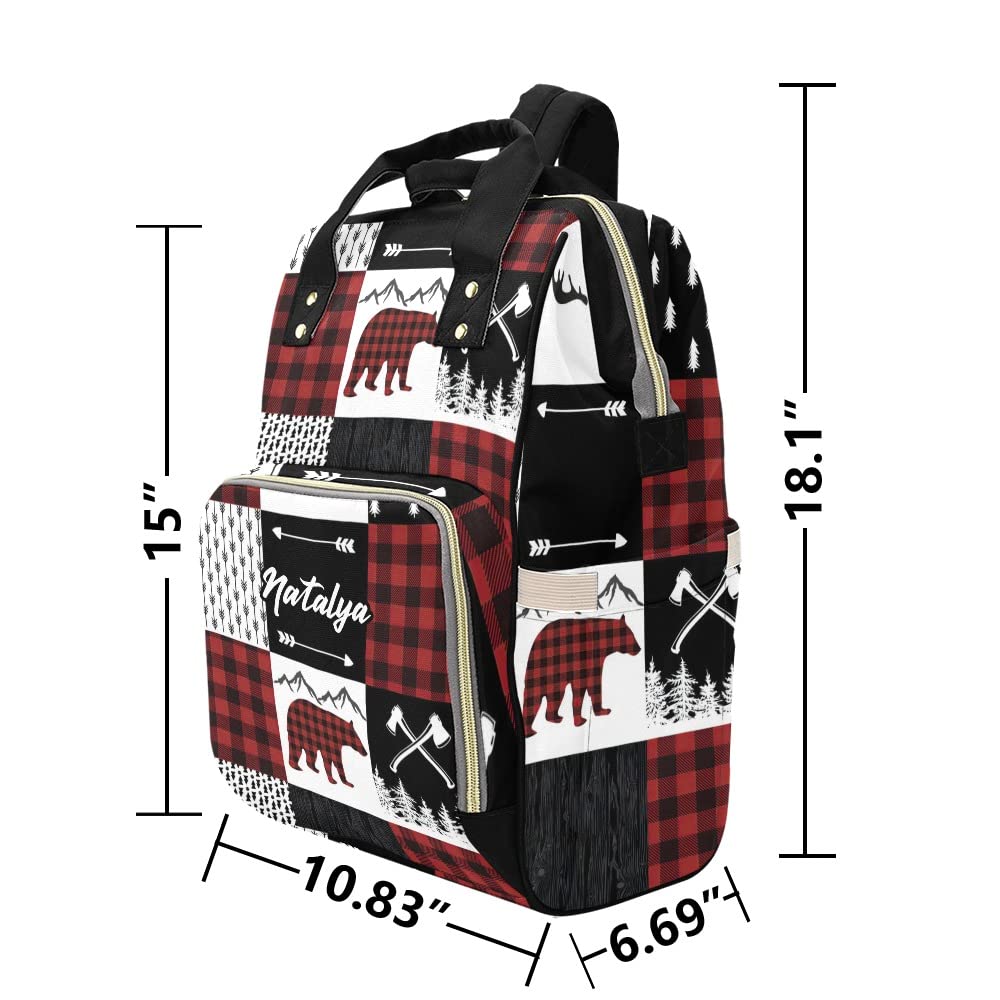 Liveweike Buffalo Plaid Bear Deer Personalized Diaper Bag Backpack Custom Name Daypack Large Mommy Bag for Teen Girl Boy Student