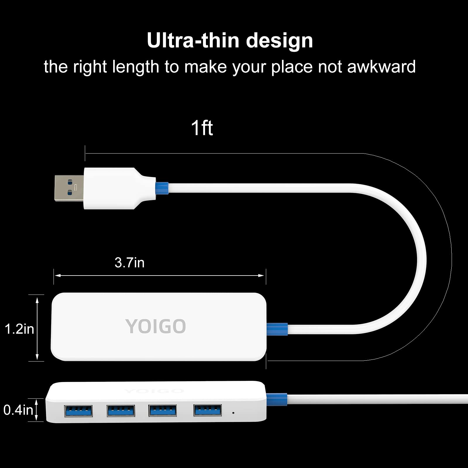 USB HUB 3.0,YOIGO Ultra Slim Multi USB Splitter,4-Port USB hub for Laptop,PC,Mac,Surface Pro, Flash Drive, Mobile HDD(white)