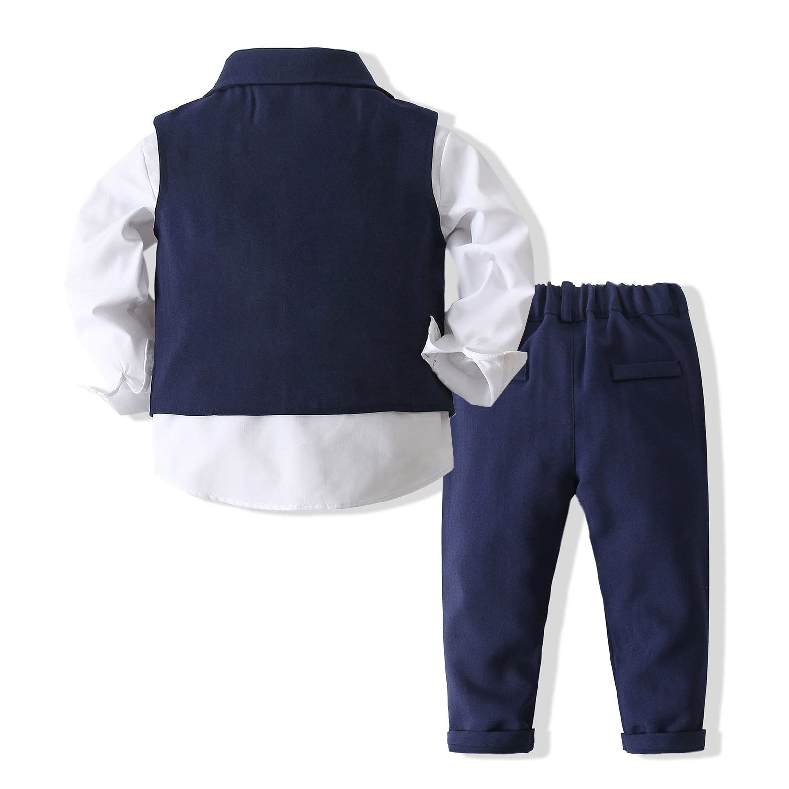 Kimocat Baby Boys Gentleman Bowtie Formal Outfit Suits Tuxedo Vest Wedding Party Suit Navy Blue