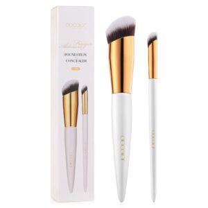 docolor concealer brush and foundation brush for liquid makeup, 2pcs angled kabuki blending makeup brush perfect for liquid cream powder blending,stippling,highlighter and nose contour