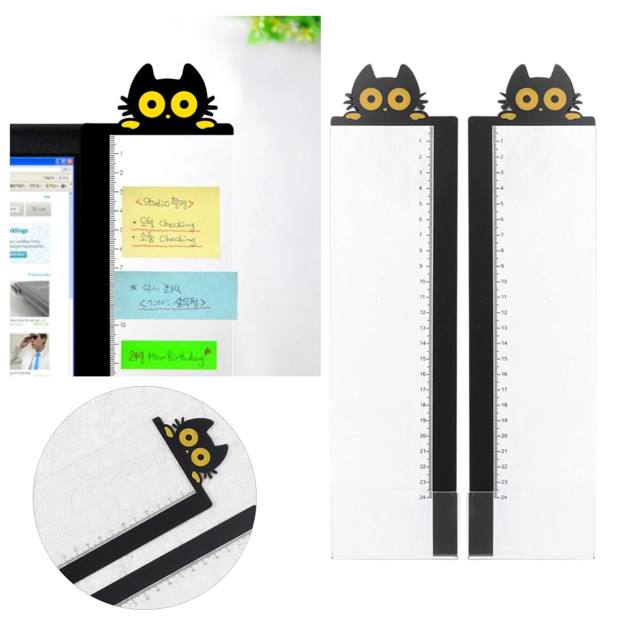 NUOBESTY Computer Monitor Side Panel 2Pcs Computer Monitor Side Panel Acrylic Cat Memo Pads Sticky Message Board with Ruler Measurement for Laptop Computer PC Computer Screen Note Holder