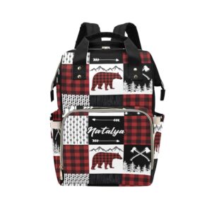 liveweike buffalo plaid bear deer personalized diaper bag backpack custom name daypack large mommy bag for teen girl boy student