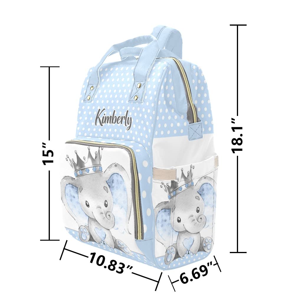 Liveweike Prince Elephant Dot Personalized Diaper Bag Backpack Custom Name Daypack Large Mommy Bag for Teen Girl Boy Student