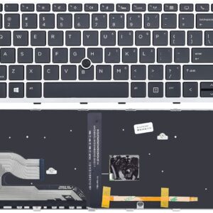 Replacement Backlight Keyboard for HP EliteBook 840 G5 840 G6 & EliteBook 745 G5 745 G6, EliteBook 840 G5 Keyboard with Pointer Silver Frame US Layout L11307-001 L14378-001