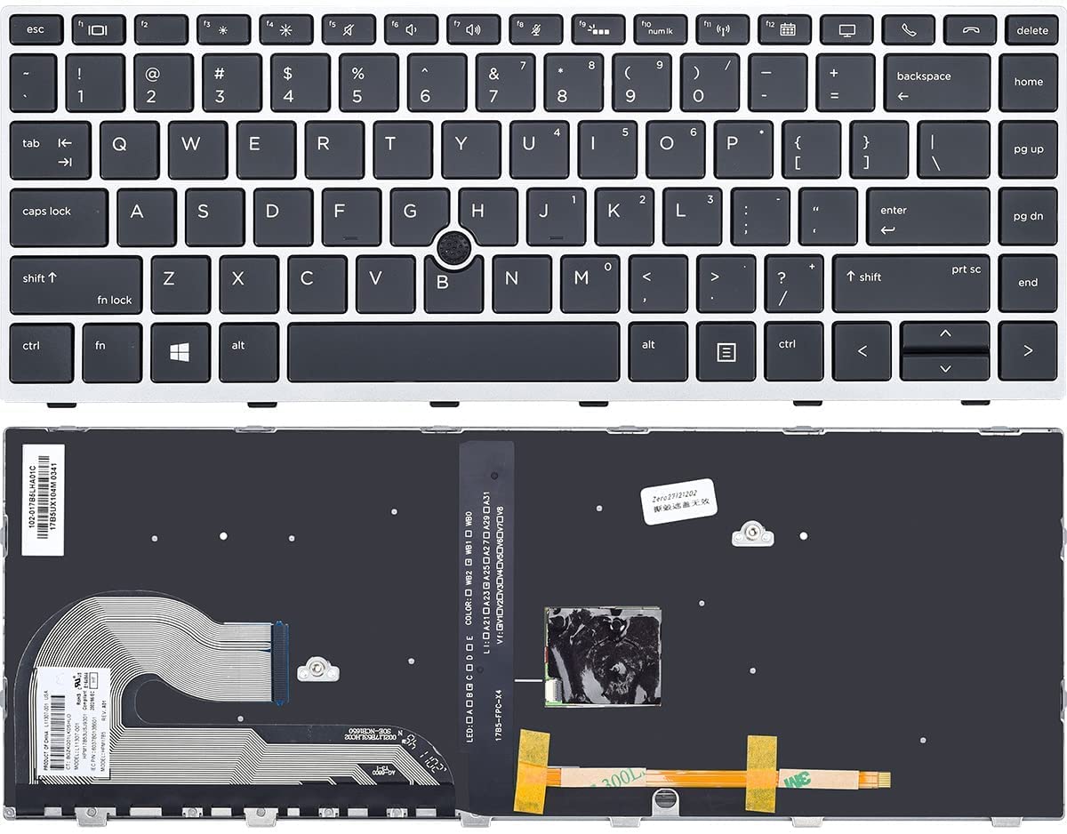 Replacement Backlight Keyboard for HP EliteBook 840 G5 840 G6 & EliteBook 745 G5 745 G6, EliteBook 840 G5 Keyboard with Pointer Silver Frame US Layout L11307-001 L14378-001