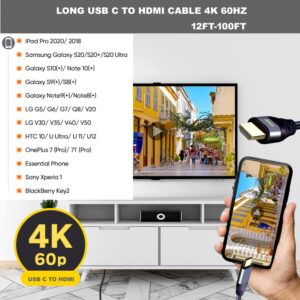 USB C to HDMI Cable 30FT/10M with IC, 4K@60HZ Type-C to HDMI for MacBook Pro/Air, iMac, Galaxy S20 S10 S9 S8, Surface, Dell, HP, MacBook Pro, MacBook Air, iPad Pro, Pixelbook, XPS, Galaxy