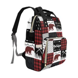 Liveweike Buffalo Plaid Bear Deer Personalized Diaper Bag Backpack Custom Name Daypack Large Mommy Bag for Teen Girl Boy Student