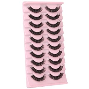 Newcally Lashes Nautral Look False Eyelashes Russian Strip Lashes Mink Wispy Fluffy Lashes Pack D Curl Thick Full Volume Cat Eye Lashes Look Like Extensions 10 Pairs