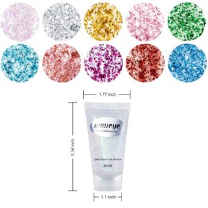 Body Glitter Makeup Set, 2Pcs Mermaid Sequins Face Glitter Gel Makeup for Body, Hair, Face, Nail, Eyeshadow, Long Lasting Waterproof Liquid Glitter Gel Total 10 Colors Available (#5 Green, 2PCS)