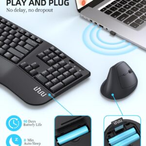 Ergonomic Wireless Keyboard and Mouse - UHURU UEKM-20 Wireless Ergo Keyboard and Mouse Combo with Split Design, Palm Rest, Natural Typing, Compatible with Windows Mac