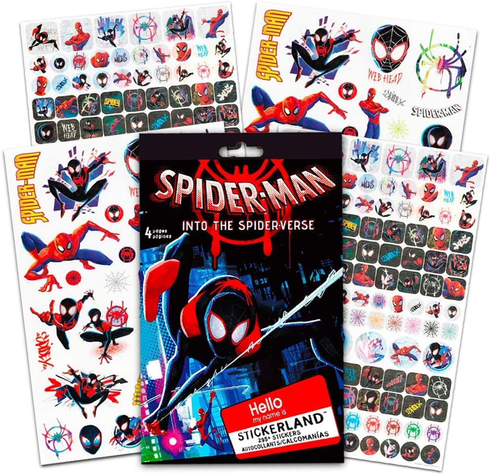 Marvel Spiderman Stickers and Tattoos Party Favor Bundle (295+ Spider-Verse Stickers and 25 Spider-Man Temporary Tattoos)