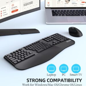 Ergonomic Wireless Keyboard and Mouse - UHURU UEKM-20 Wireless Ergo Keyboard and Mouse Combo with Split Design, Palm Rest, Natural Typing, Compatible with Windows Mac