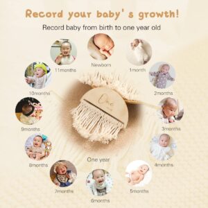 ibwaae Boho Baby Monthly Milestone Cards 7 Double Sided Wooden Milestone Discs from Newborn to 1 Year Photo Prop Announcement Sign Baby Registry Search for Baby Gift