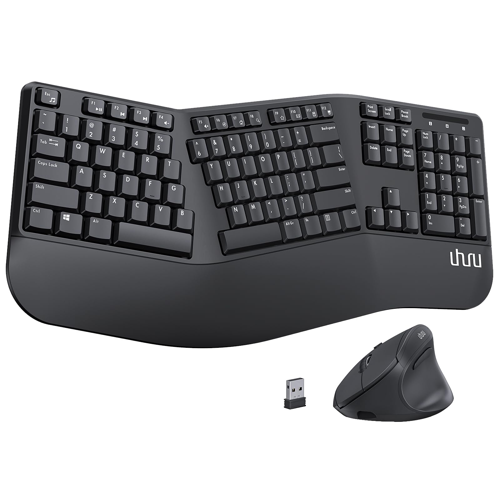 Ergonomic Wireless Keyboard and Mouse - UHURU UEKM-20 Wireless Ergo Keyboard and Mouse Combo with Split Design, Palm Rest, Natural Typing, Compatible with Windows Mac