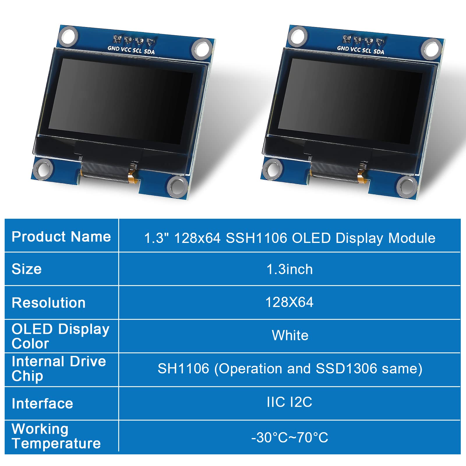 4pcs 1.3" OLED Display Module SPI IIC I2C Serial 128x64 SSH1106 SSD1306 OLED LCD Display LCD Module for Raspberry Pi/AVR/PIC/STM32 (White)