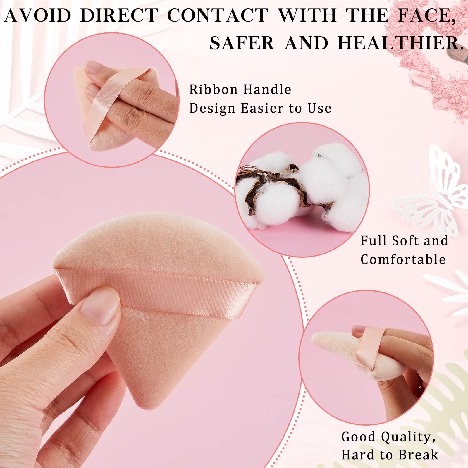 Mini Powder Puff Face Triangle Makeup Puff Finger Soft Makeup Puff Setting Sponge Mineral Powder for Mineral Powder Loose Powder Body Powder Cosmetic Foundation(Pink, Nude)