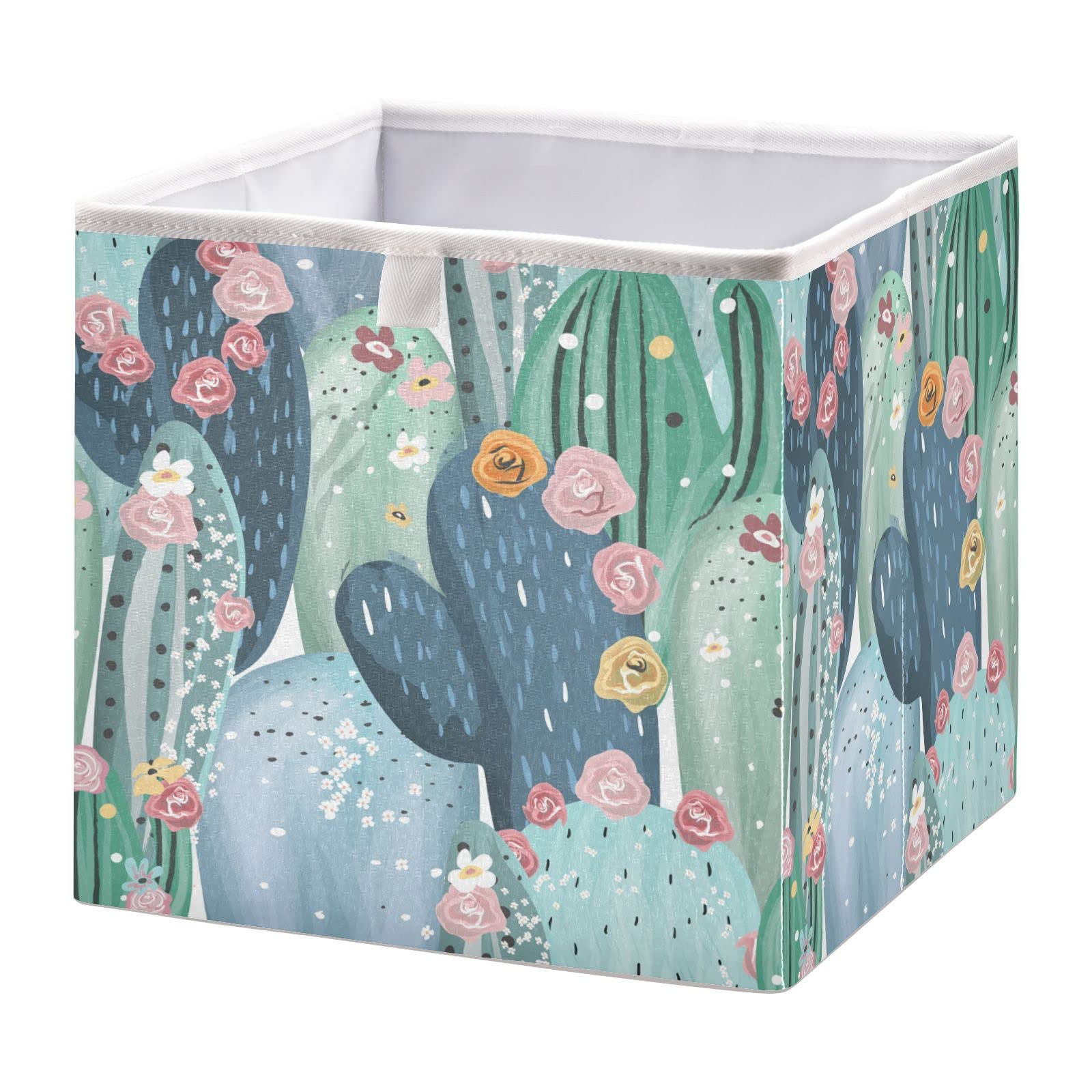 Emelivor Flowers Cactus Cube Storage Bin Foldable Storage Cubes Waterproof Toy Basket for Cube Organizer Bins for Toys Nursery Kids Closet Book Bathroom Office - 15.75x10.63x6.96 IN