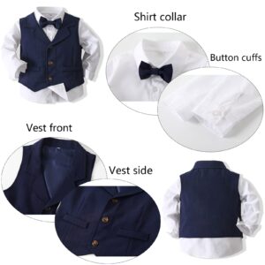 Kimocat Baby Boys Gentleman Bowtie Formal Outfit Suits Tuxedo Vest Wedding Party Suit Navy Blue