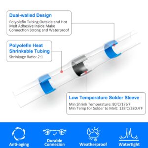 HiepGiay 120PCS Heat Shrink Solder Seal Wire Connectors,Soldering Butt Connectors,Waterproof Insulated for Electrical Equipment Wire Repair,Motorcycle Automotive Marine Boat Wiring (120)