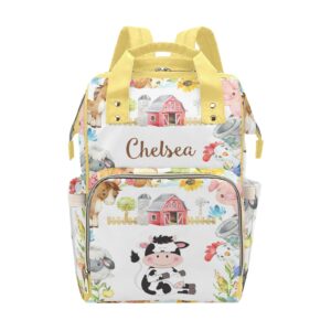 farm animal cute personalized diaper backpack with name,custom travel daypack for nappy mommy nursing baby bag one size