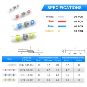 HiepGiay 120PCS Heat Shrink Solder Seal Wire Connectors,Soldering Butt Connectors,Waterproof Insulated for Electrical Equipment Wire Repair,Motorcycle Automotive Marine Boat Wiring (120)