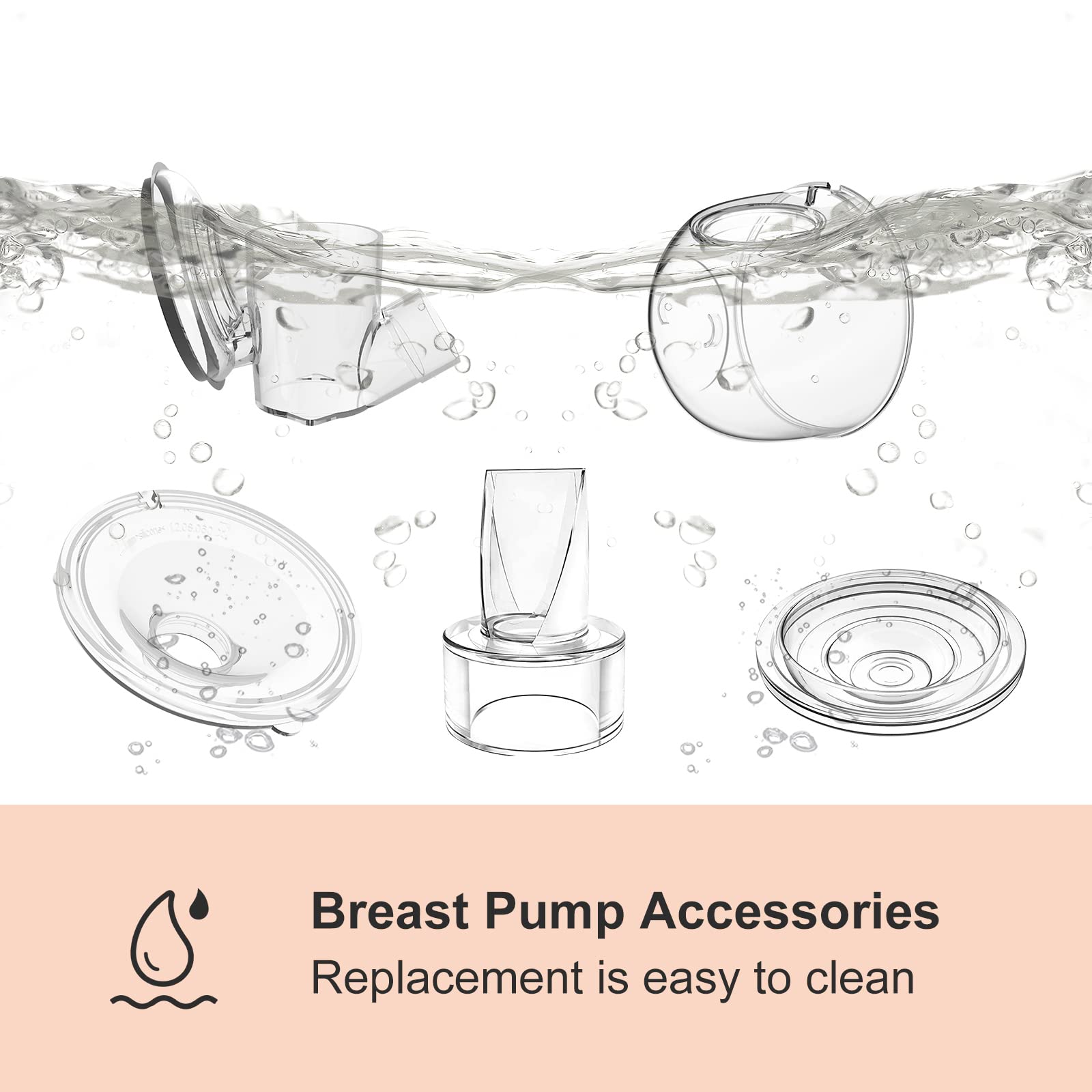 Veoiramc Wearable Breast Pump Parts Accessories Replace Silicone Diaphragm/Duckbill Valve/Collector(180ml)/Linker/Flange, Compatible Suitable S9/S10/S12, Original Part Accessories Replacement(27mm)