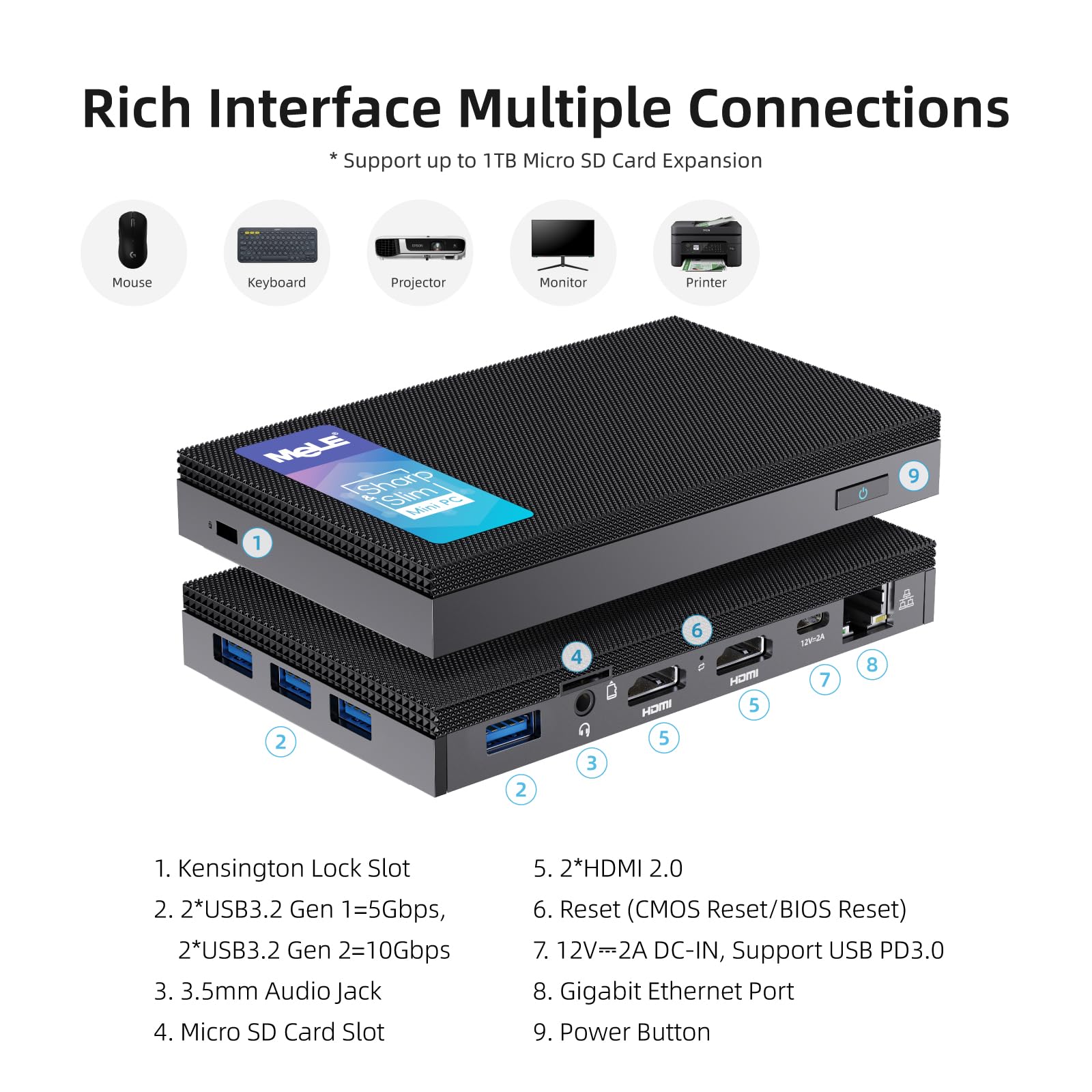 MeLE Quieter3Q Fanless Mini PC Windows 11 Pro 8GB DDR4 256GB ROM Tiny Desktop PC Celeron N5105(up to 2.9GHz) Micro Computer Dual HDMI 4K@60, VESA Mount, Gigabit Ethernet 2.4G&5G WiFi Office PC