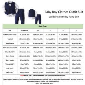 Kimocat Baby Boys Gentleman Bowtie Formal Outfit Suits Tuxedo Vest Wedding Party Suit Navy Blue