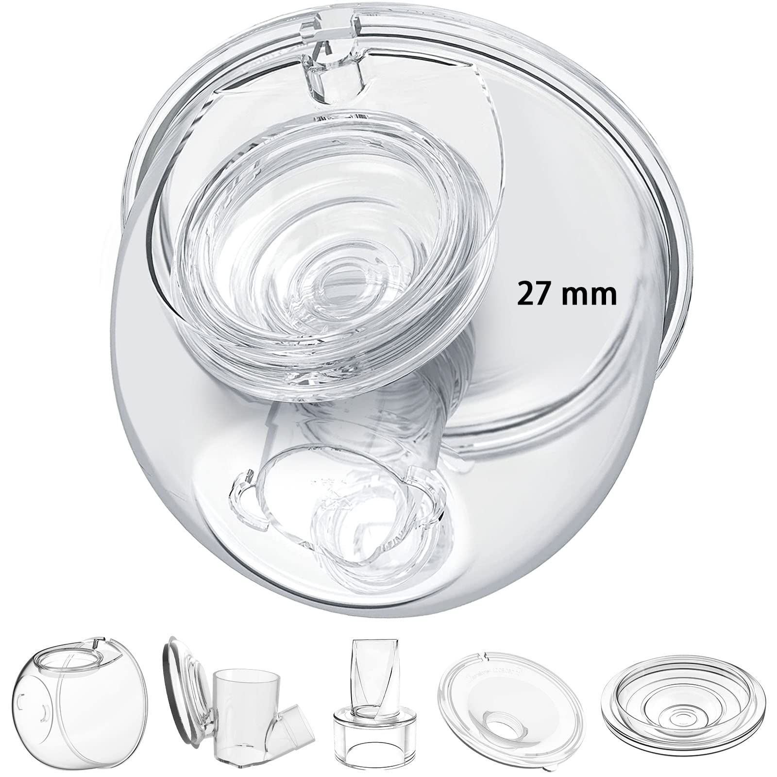 Veoiramc Wearable Breast Pump Parts Accessories Replace Silicone Diaphragm/Duckbill Valve/Collector(180ml)/Linker/Flange, Compatible Suitable S9/S10/S12, Original Part Accessories Replacement(27mm)