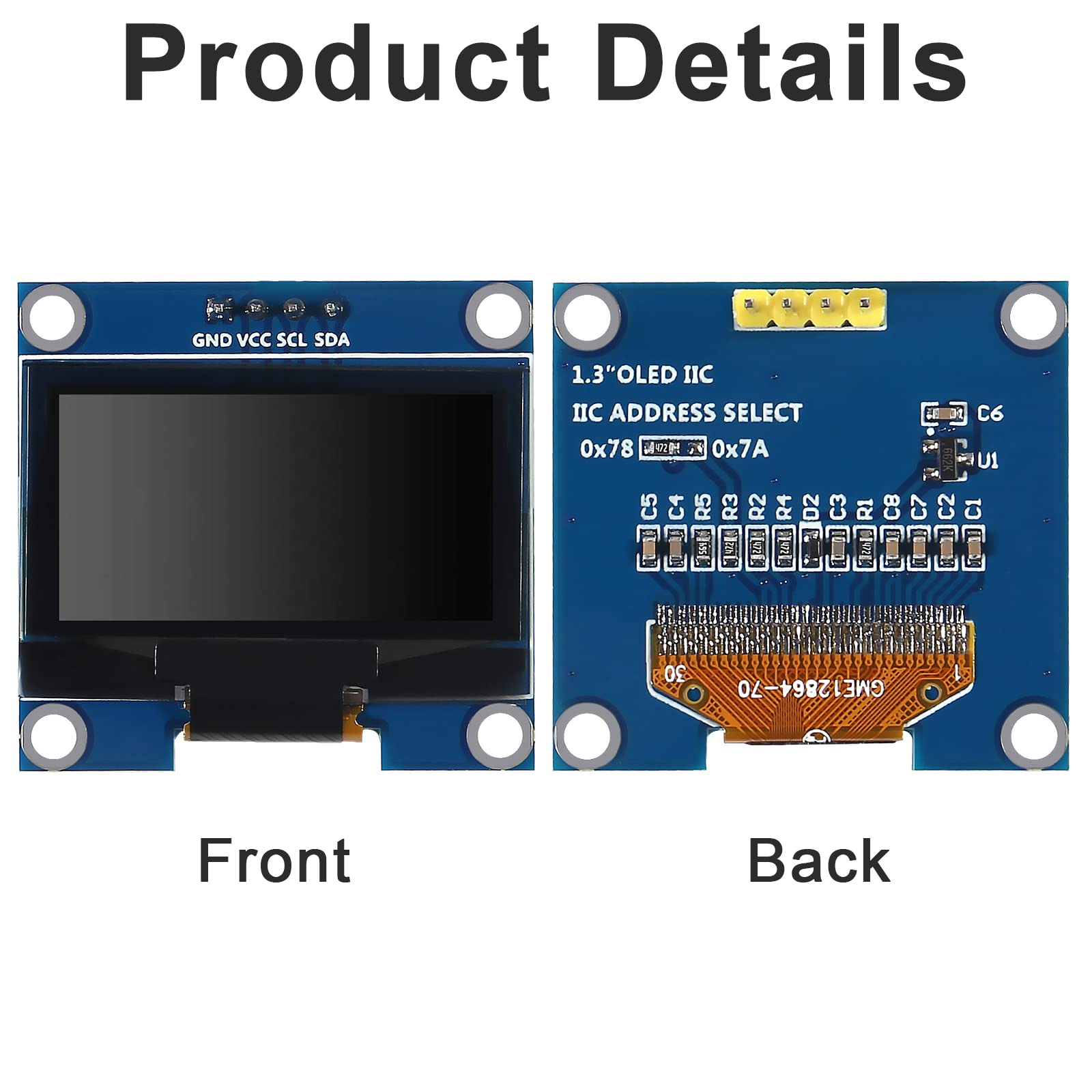 4pcs 1.3" OLED Display Module SPI IIC I2C Serial 128x64 SSH1106 SSD1306 OLED LCD Display LCD Module for Raspberry Pi/AVR/PIC/STM32 (White)