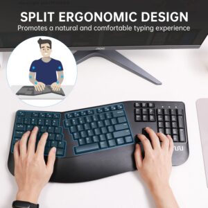 Ergonomic Wireless Keyboard and Mouse - UHURU UEKM-20 Wireless Ergo Keyboard and Mouse Combo with Split Design, Palm Rest, Natural Typing, Compatible with Windows Mac